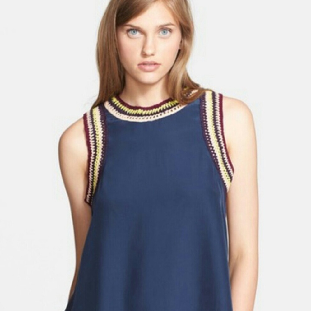 Elizabeth and James blue tank crochet stripe vivi size Small S